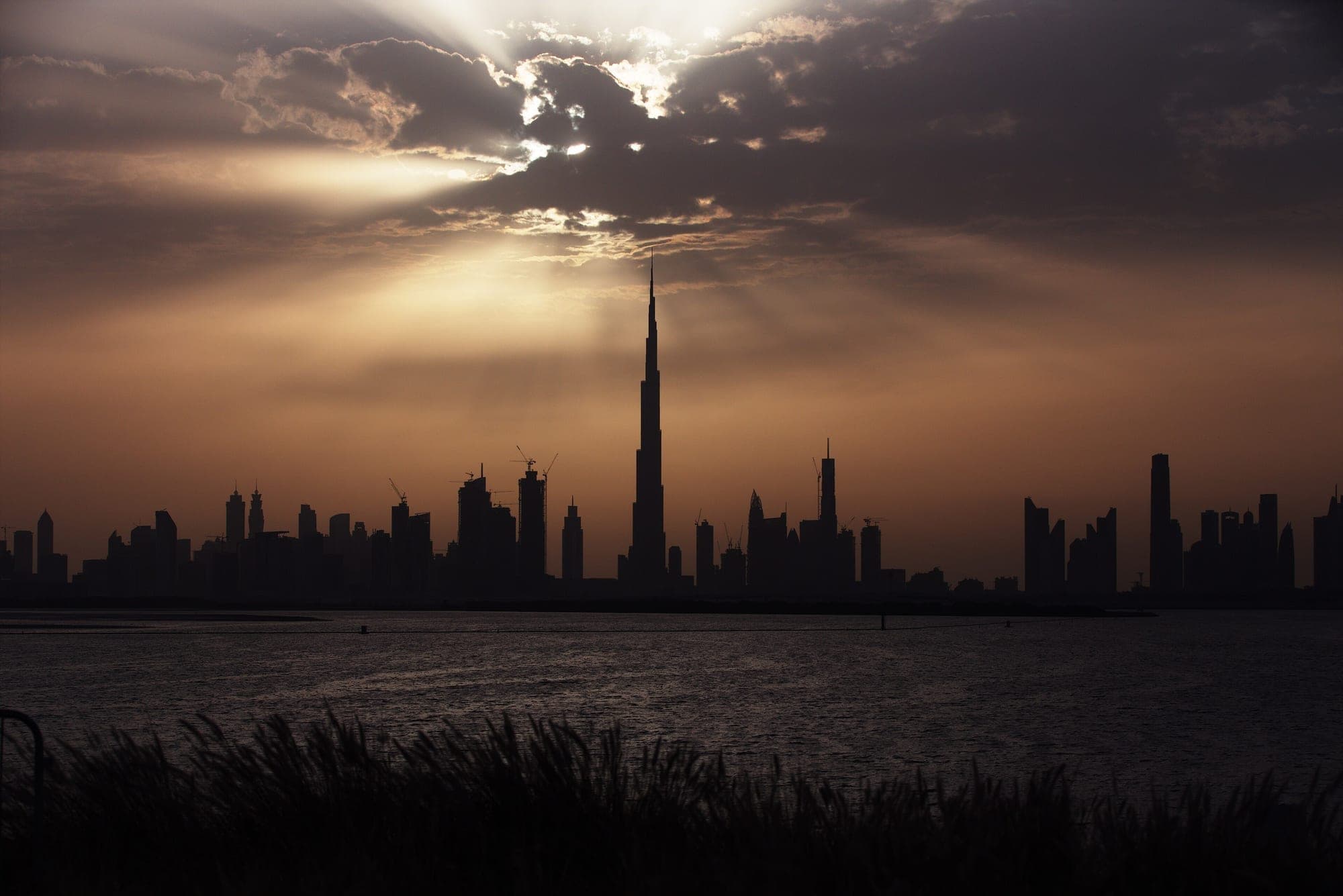 The Burj Khalifa and Dubai skyline at sunset