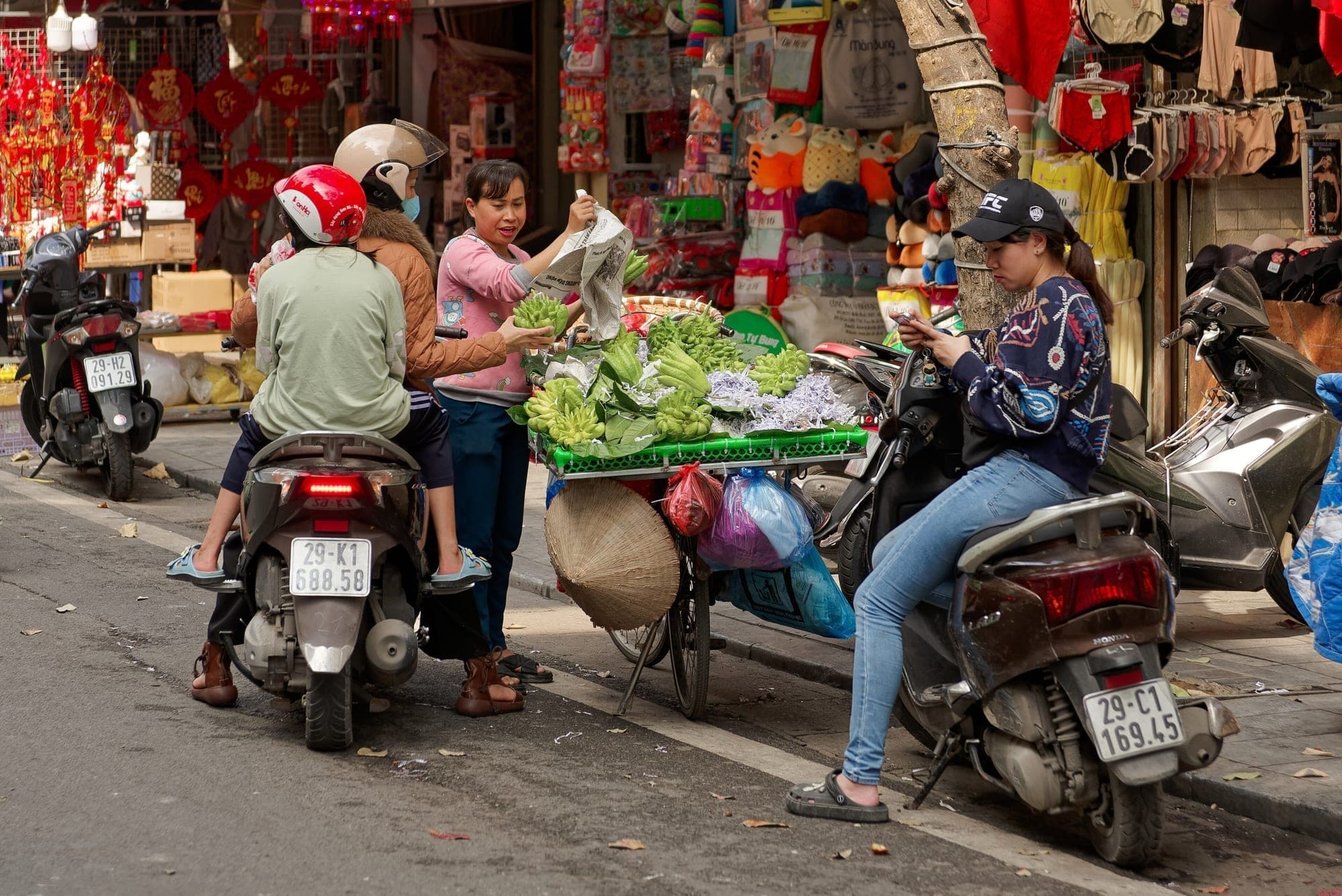 A street market scene in the Old Quarter of Hanoi