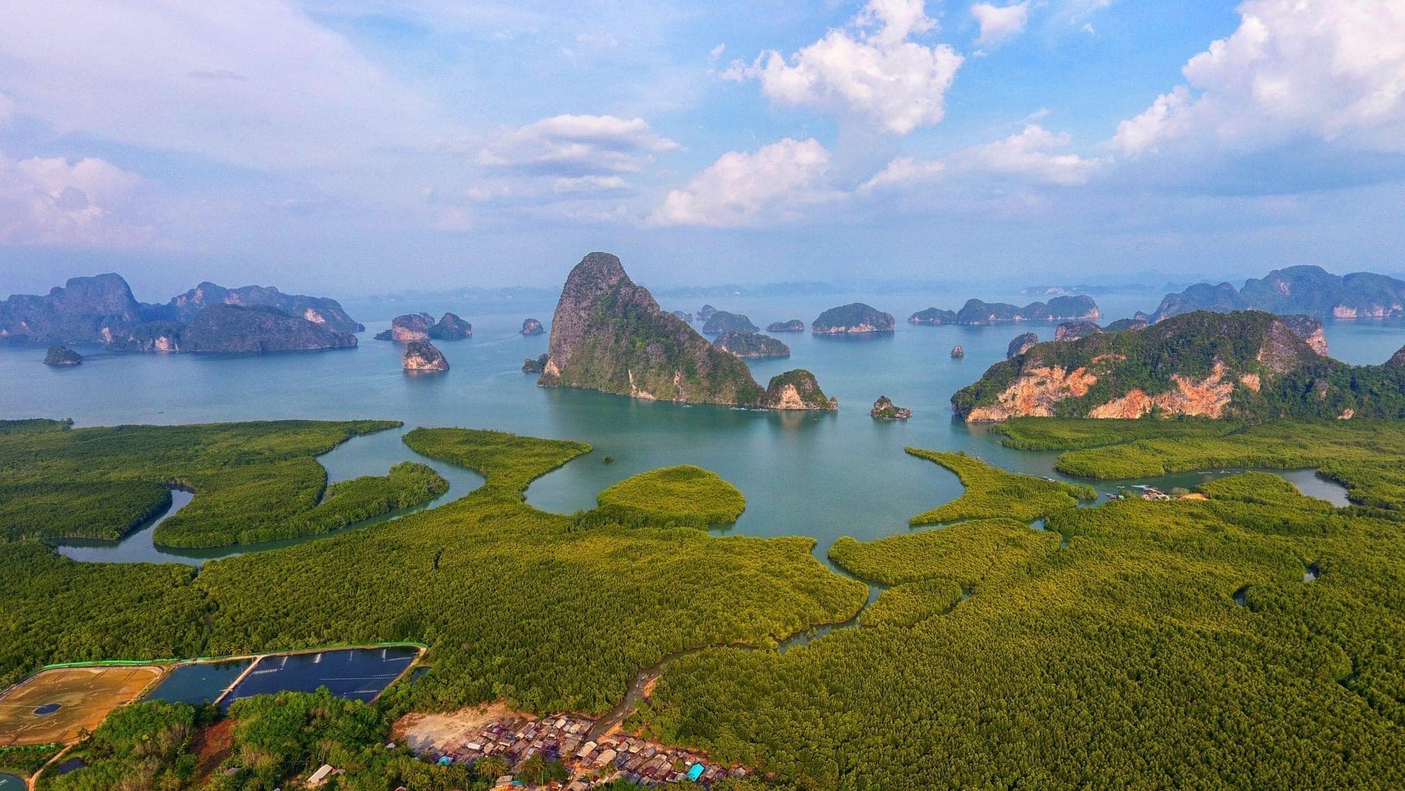 Limestone islands and mangroves seen from the Samet Nangshe viewpoint